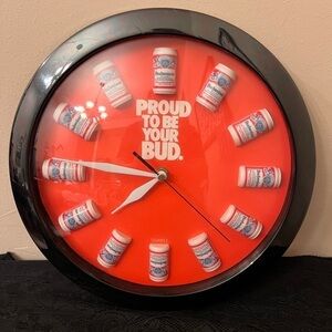 Vintage Budweiser “Proud To Be Your Bud” Retro Battery Operated 11” Wall Clock